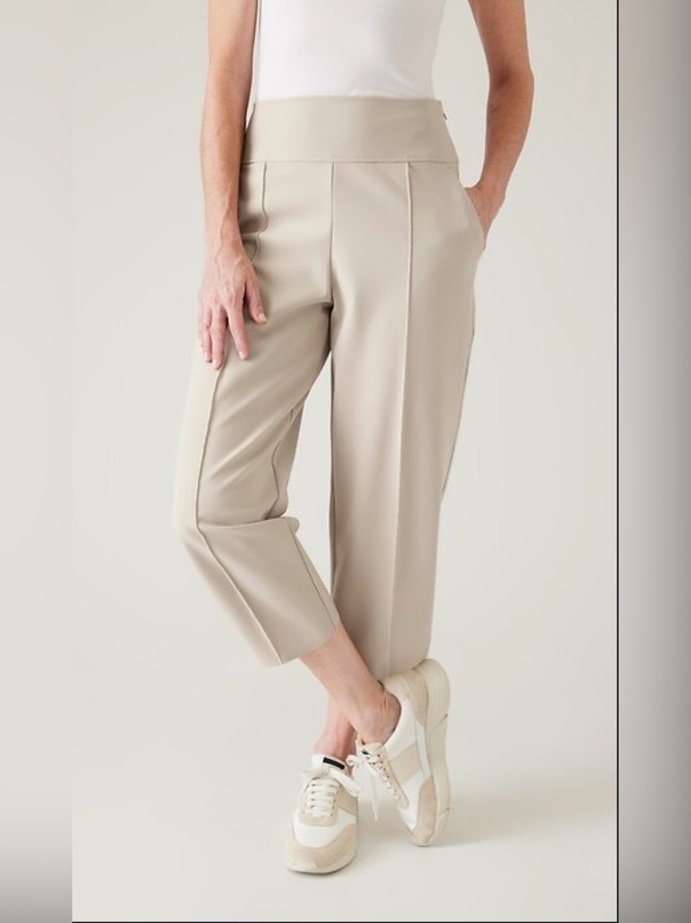 Athleta Women’s Size 14 Stellar Wide Leg Crop High Waisted Pant Trouser Beige